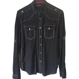 Black Brand Men's Button Down Shirt Size M Black with Red & White Stitching